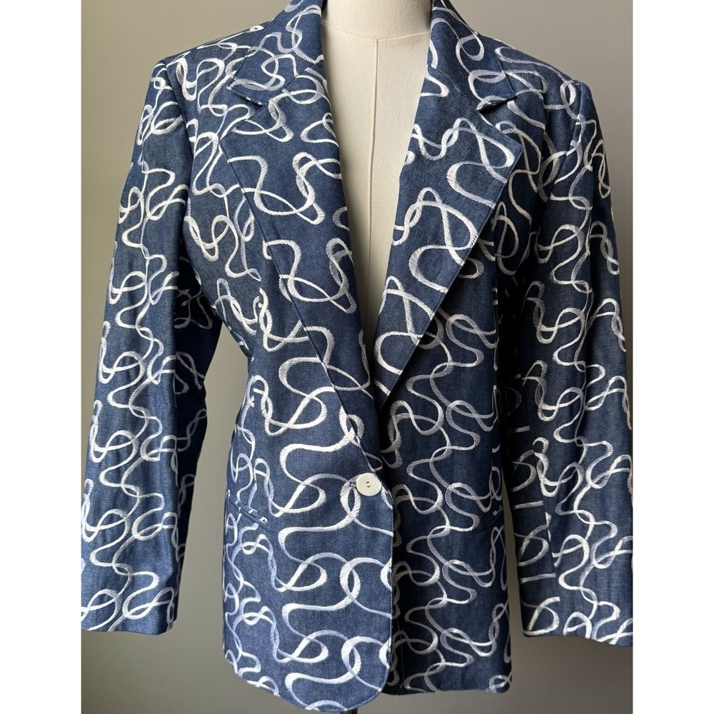 Vintage Da-Rue California Navy Abstract Print Blazer Jacket Women's 14 Art 80s